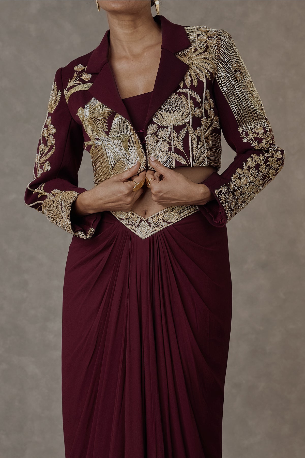 Plum Son-Chidiya Cropped Blazer Set