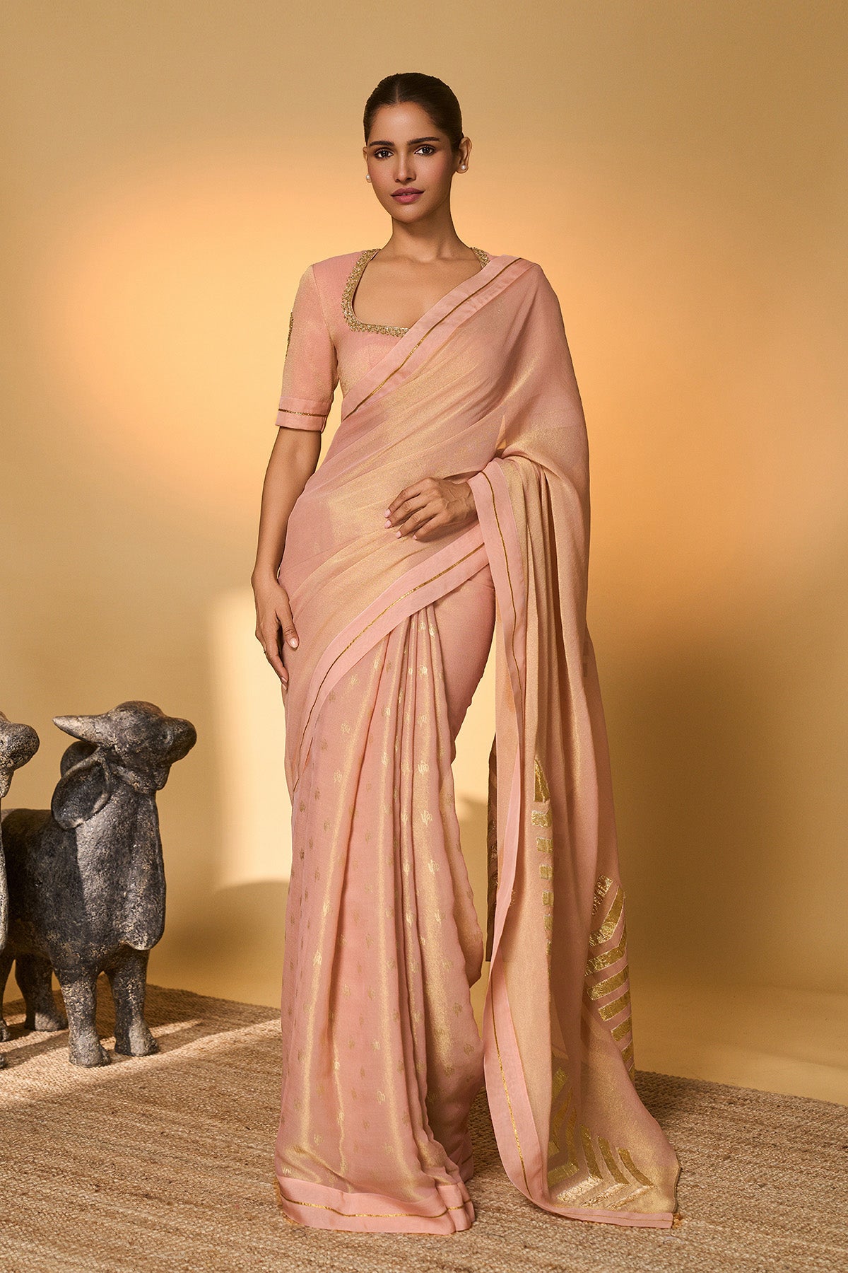 Baby Pink Droopy Bloom Gota Saree