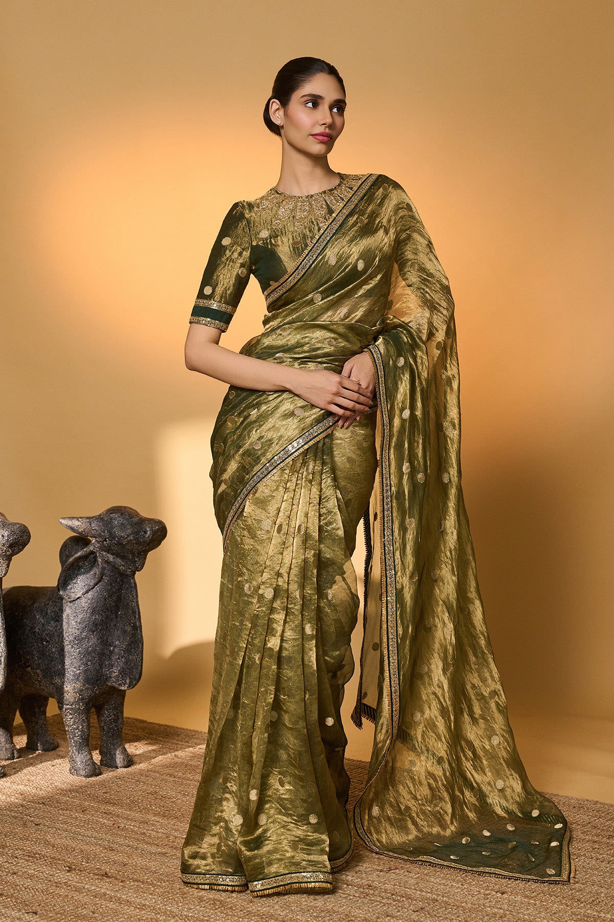 Green Polka Tissue Saree