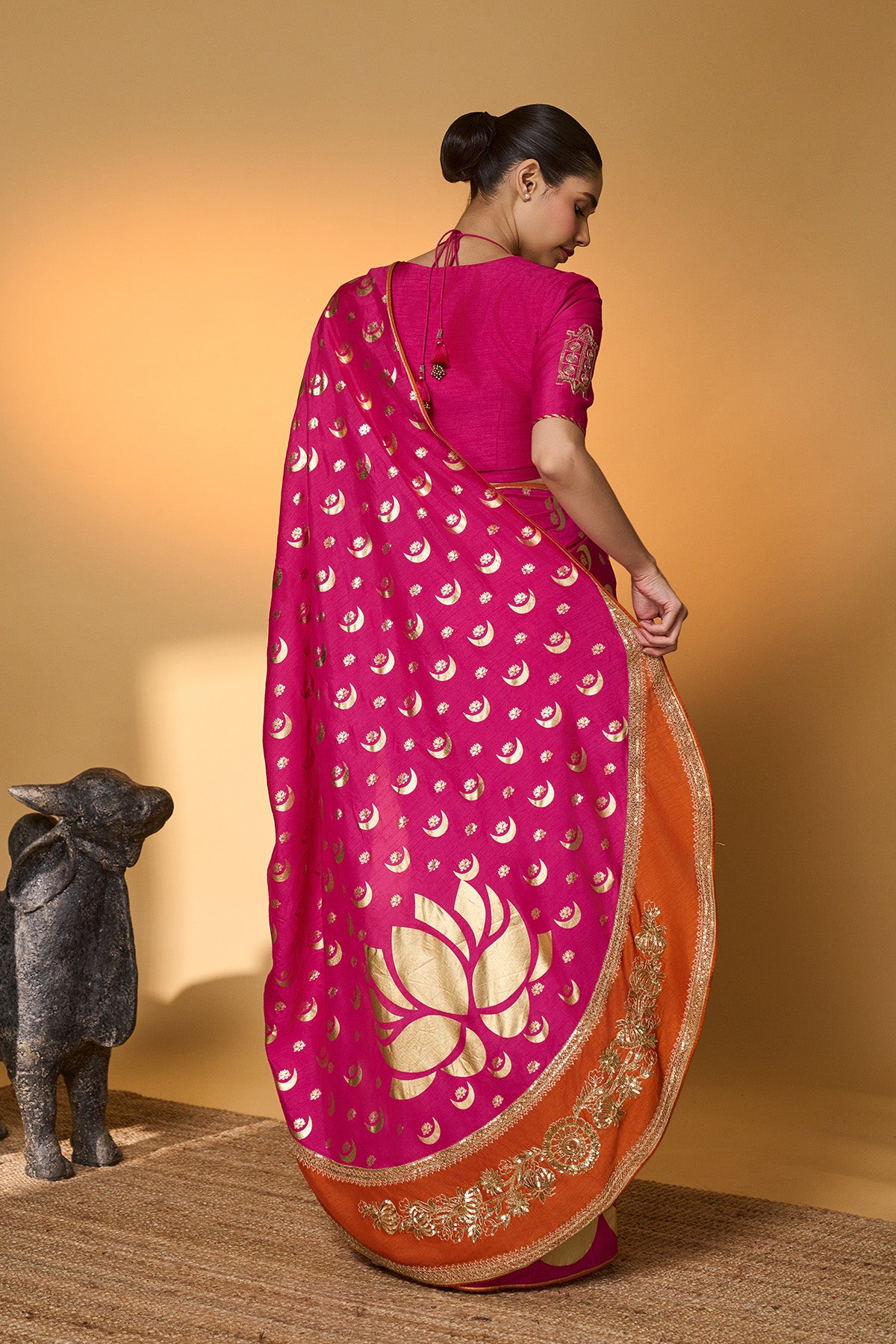 Rani Pink Chand Phool Saree