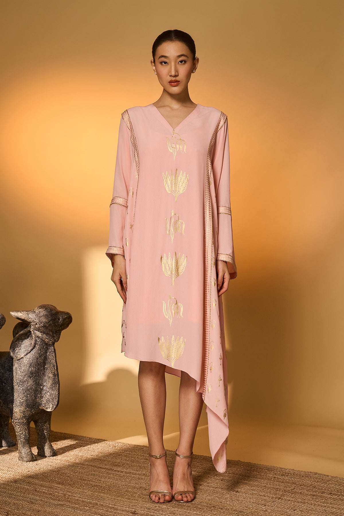 Baby Pink Tango Bloom High Low Kaftan