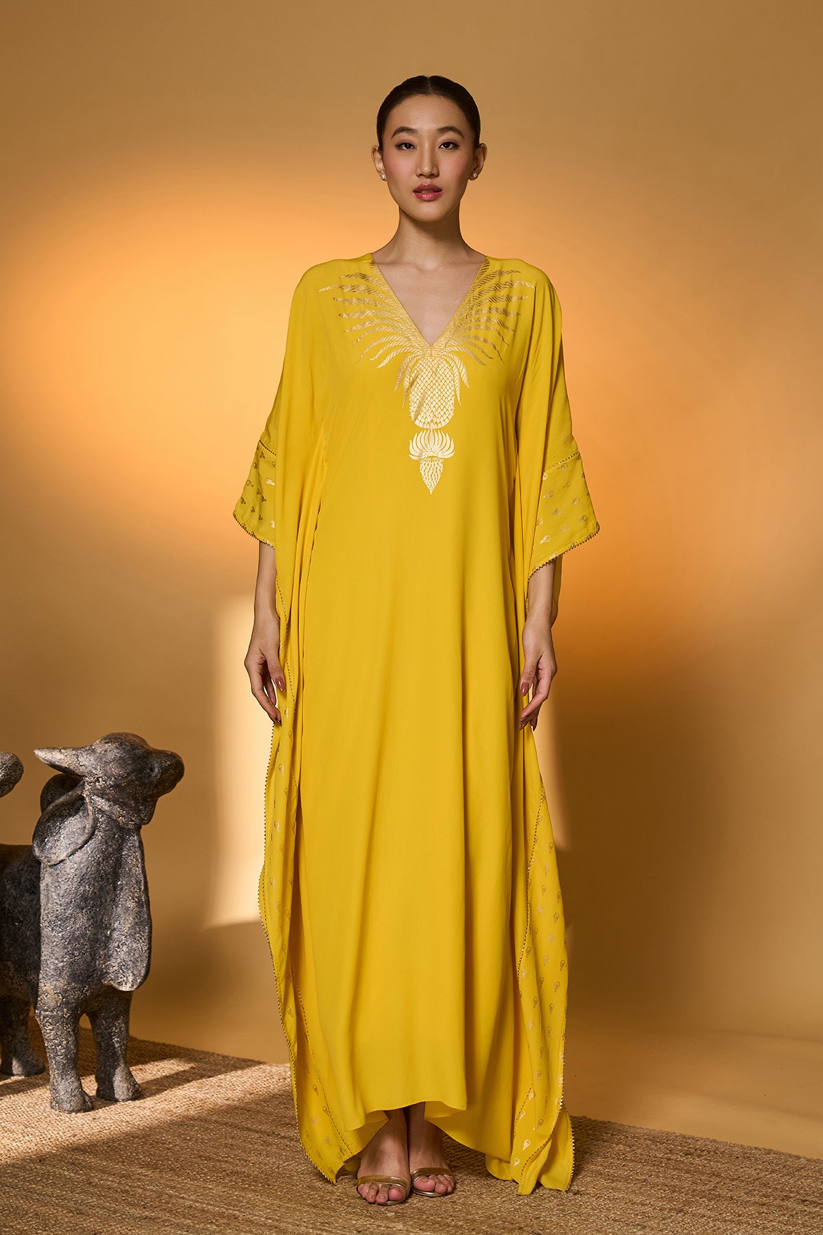 Yellow Tribal Mask Kaftan