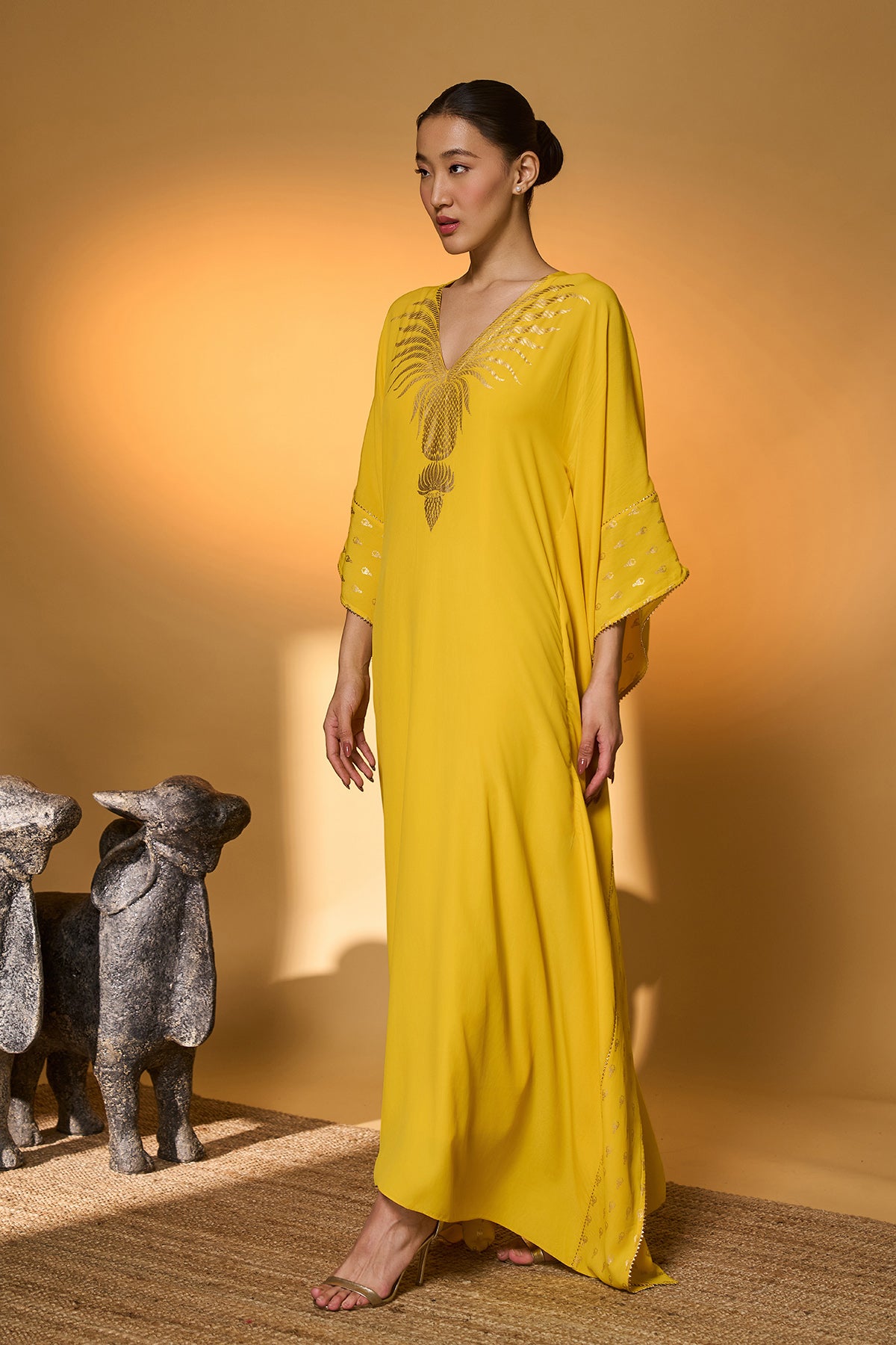 Yellow Tribal Mask Kaftan