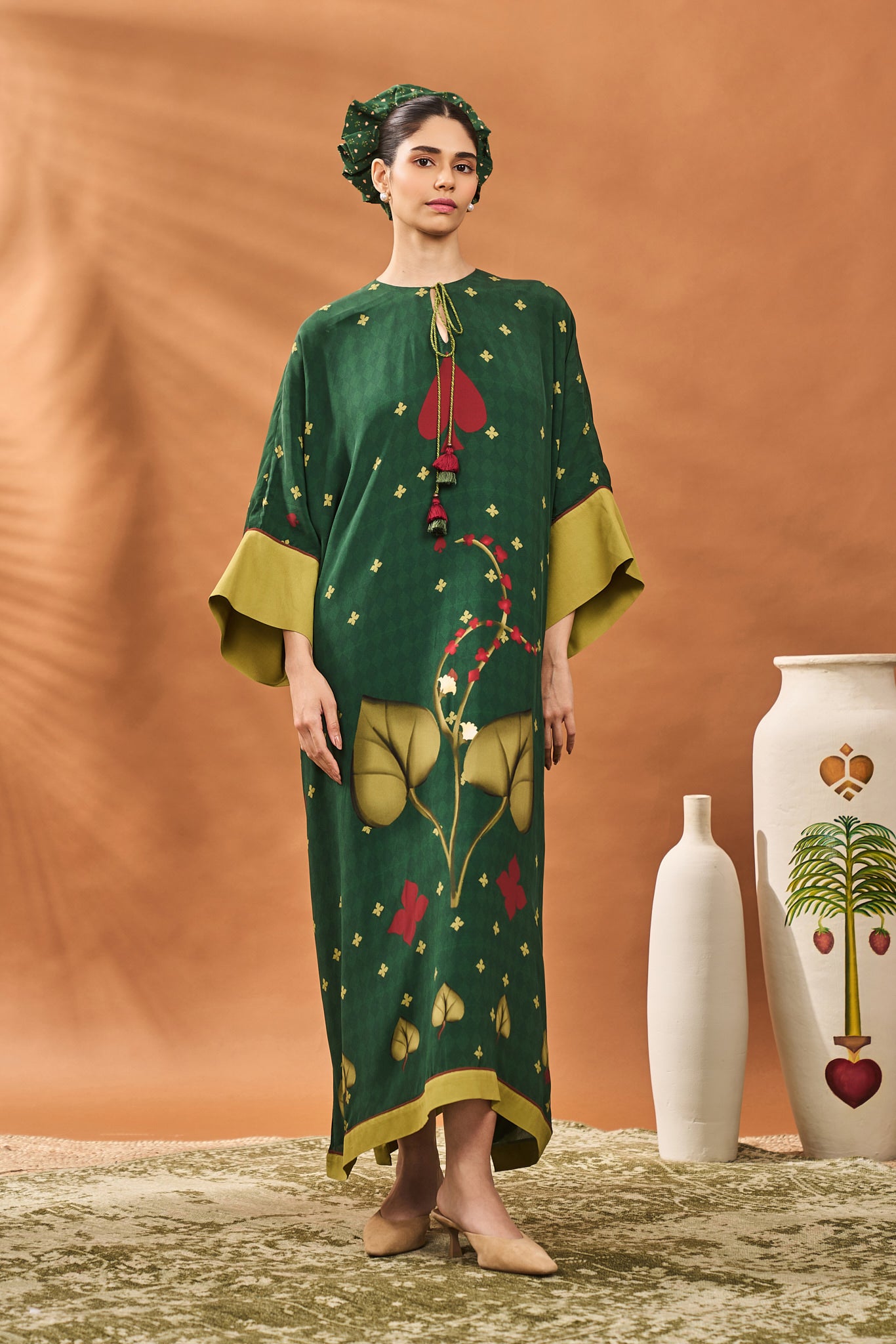 Green Clover Checks Kaftan
