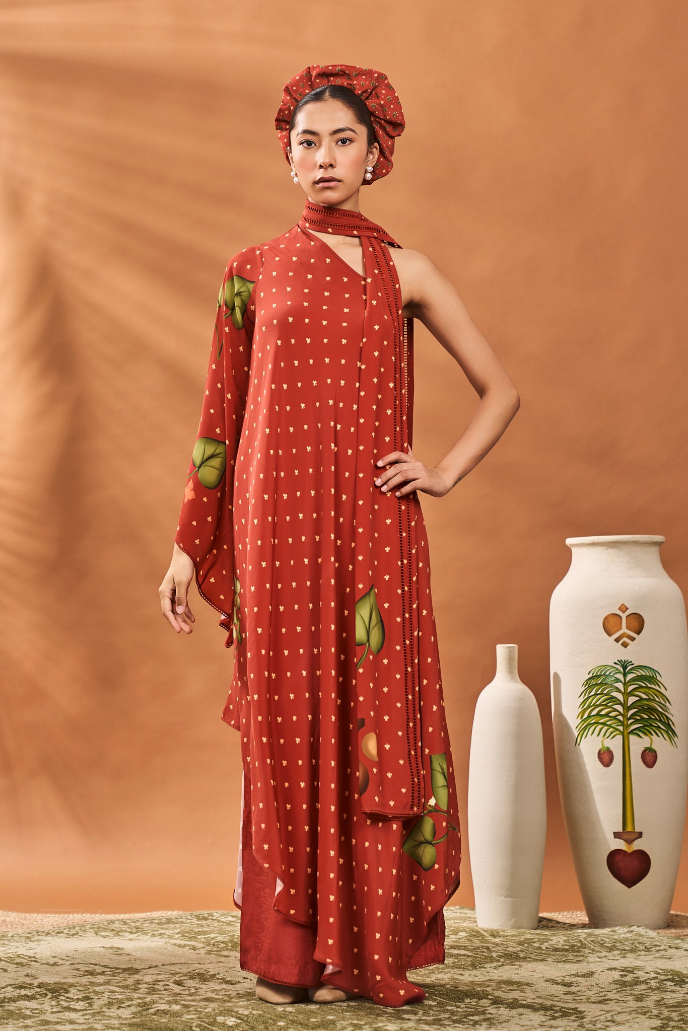 Red Meadow One Shoulder Tunic Set