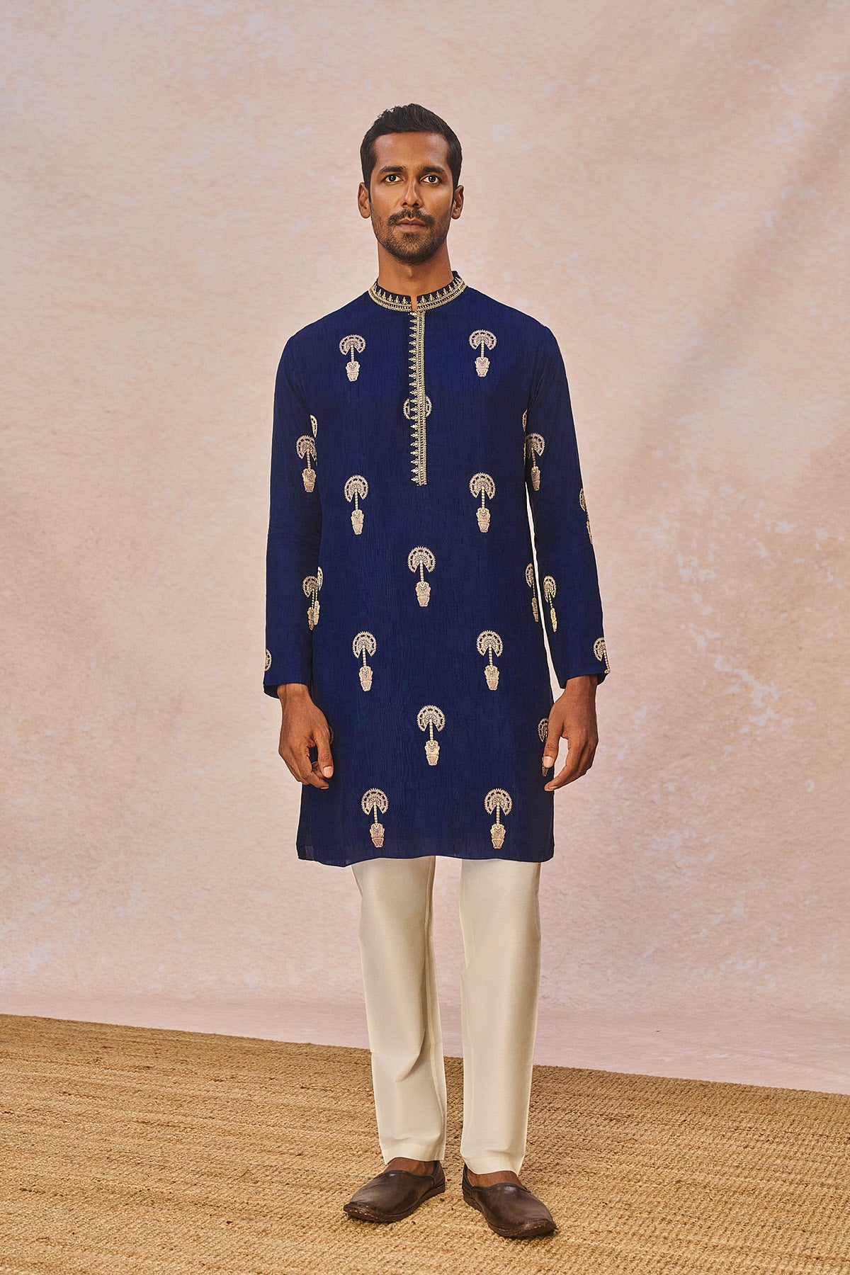 Navy Jacquard Kurta Set