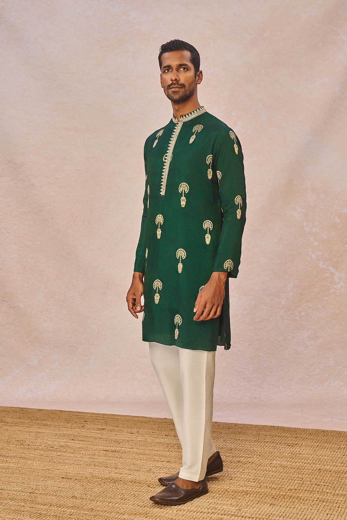 Green Jacquard Kurta Set