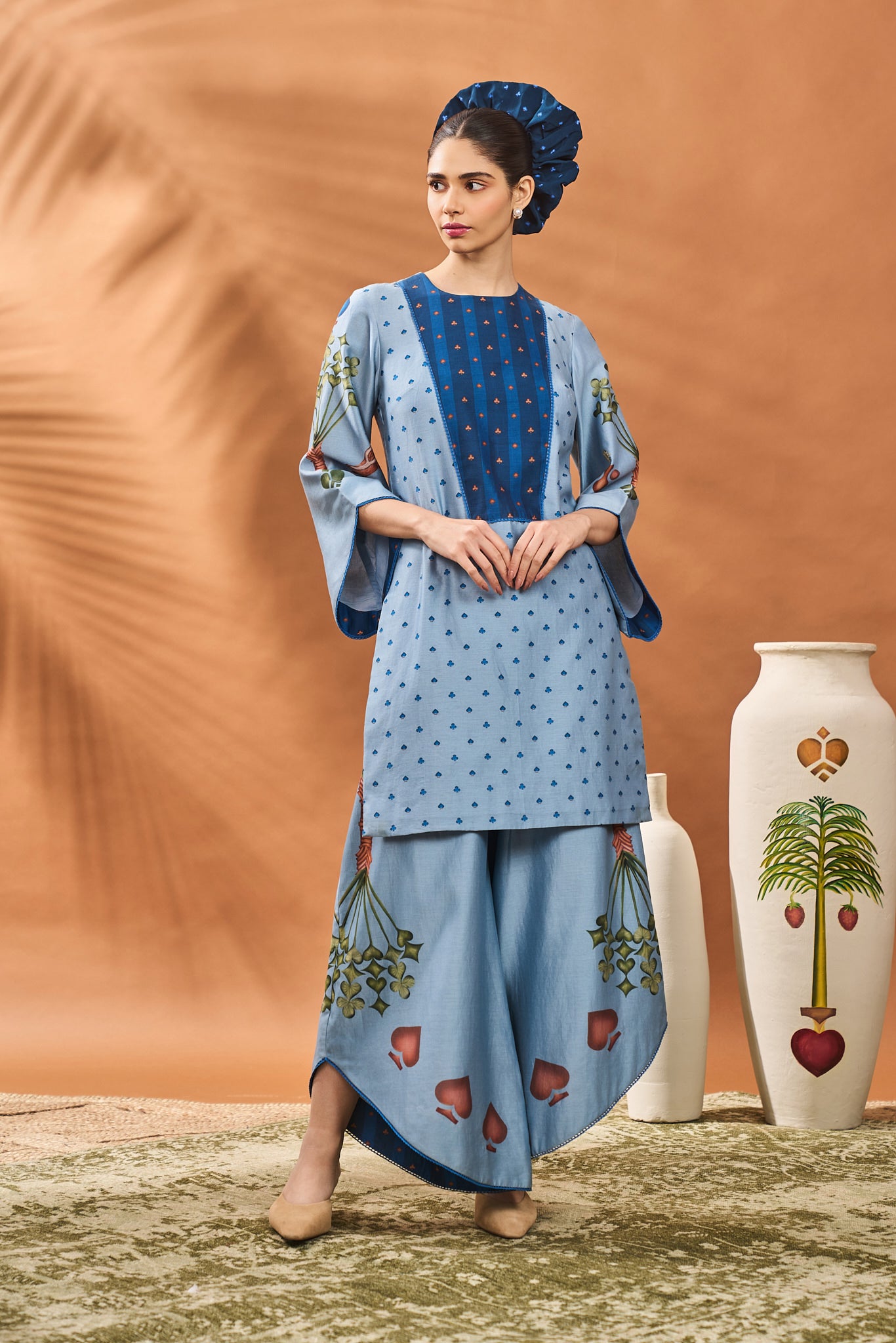 Powder Blue Spade Blossom Tunic Set