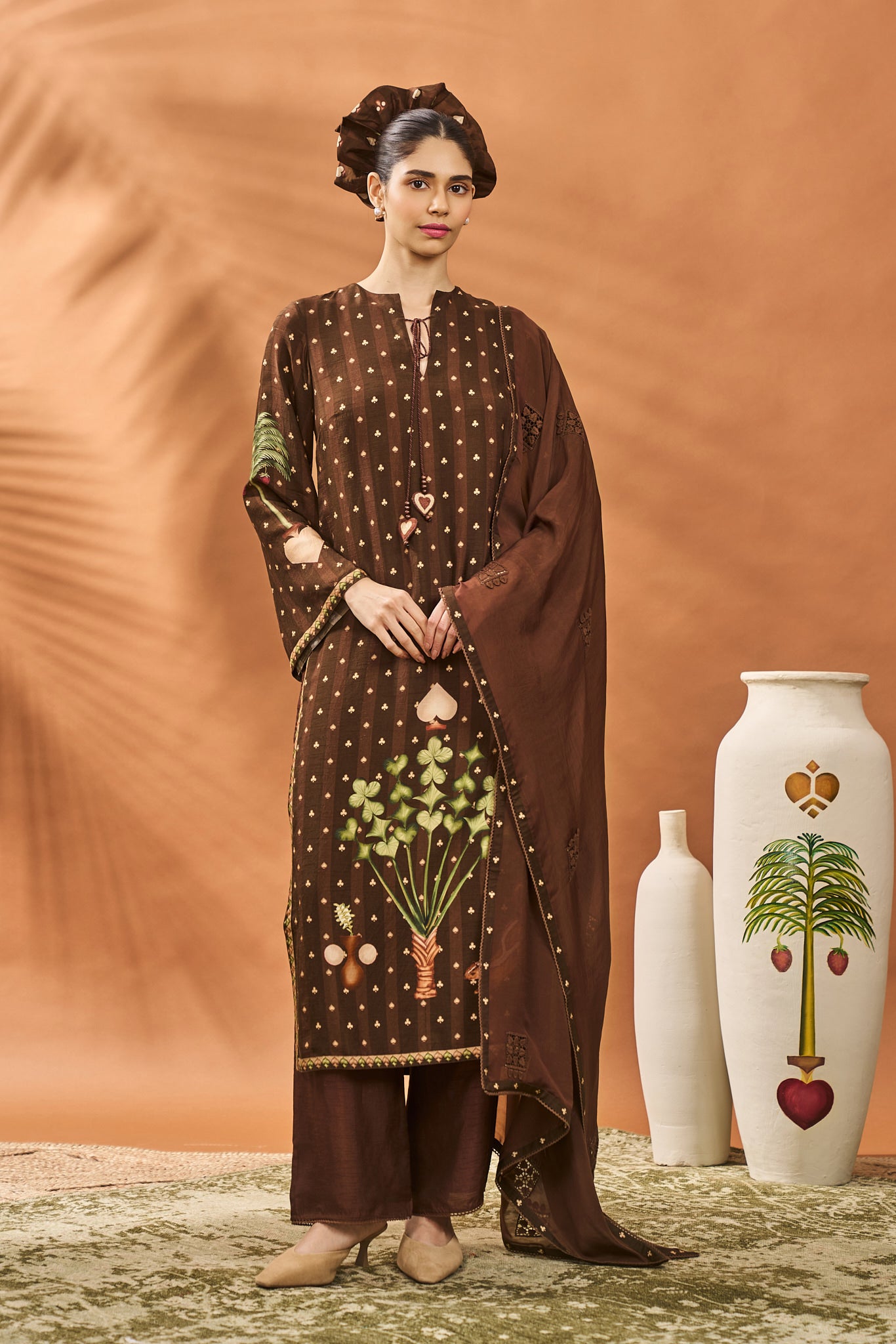 Brown Striped All Fours Kurta Set