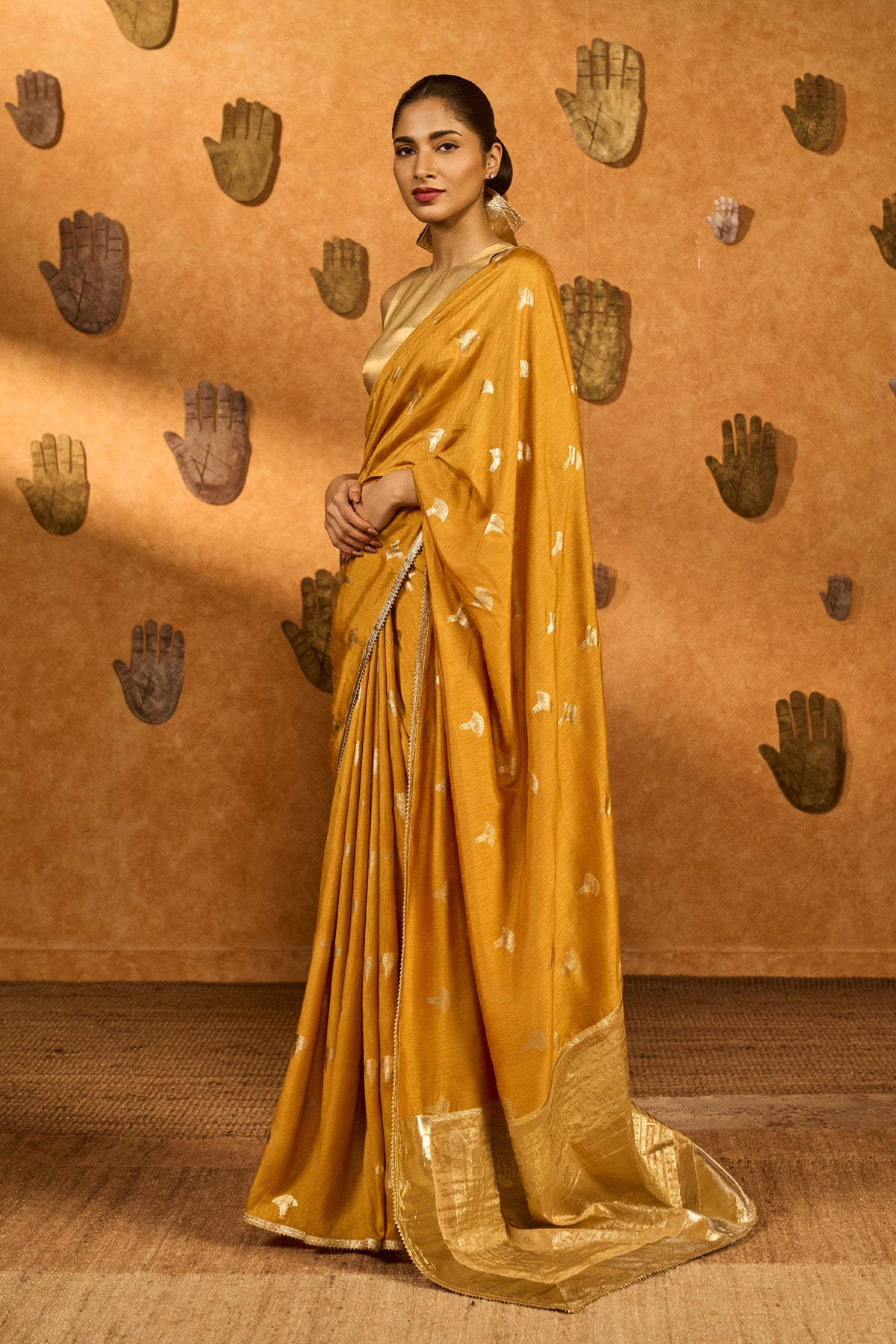 Ochre Tea Blossom Saree
