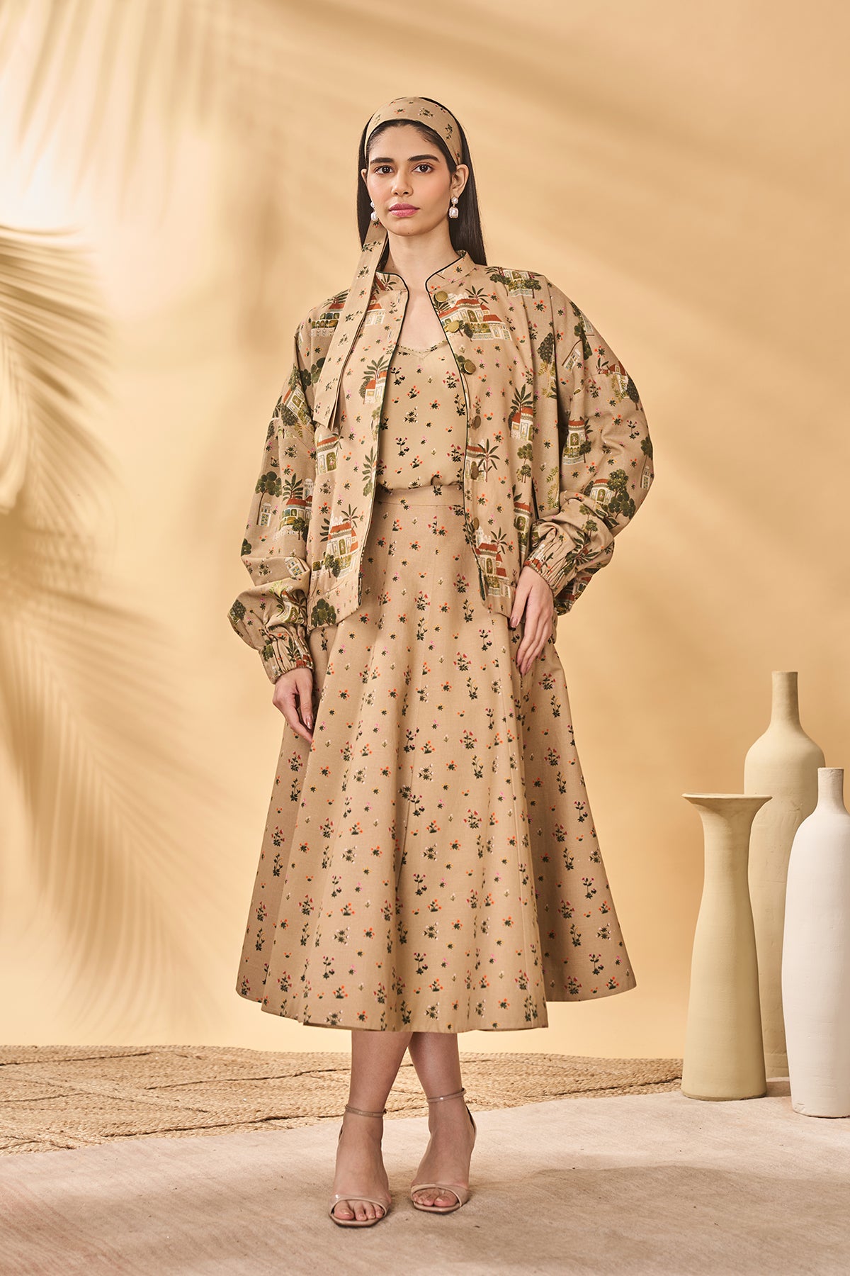 Beige Miniature Dreams Bomber Jacket Set