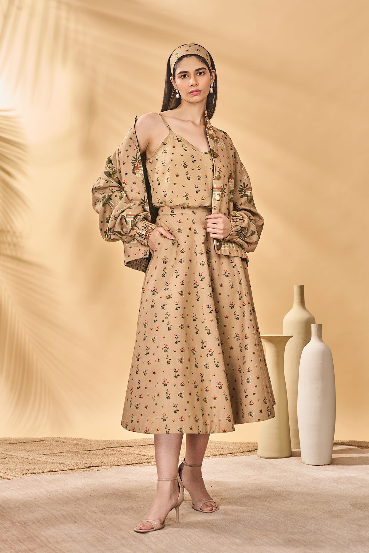 Beige Miniature Dreams Bomber Jacket Set