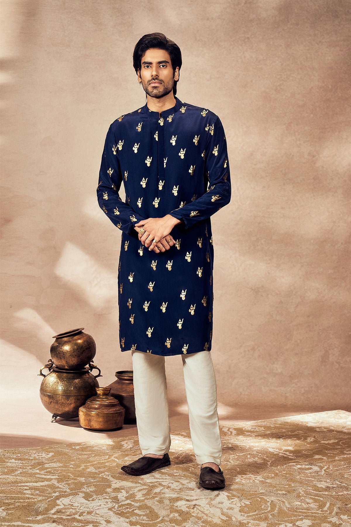 Blue Whispering Leaf Foil Kurta Set