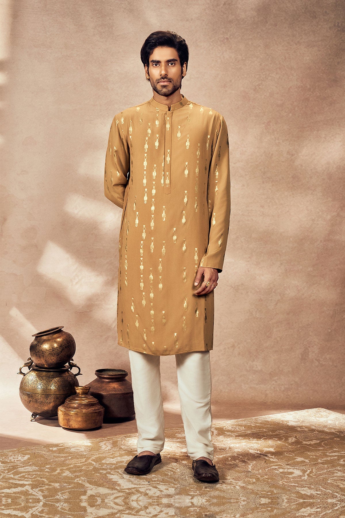 Beige Tribal Pillar Kurta Set