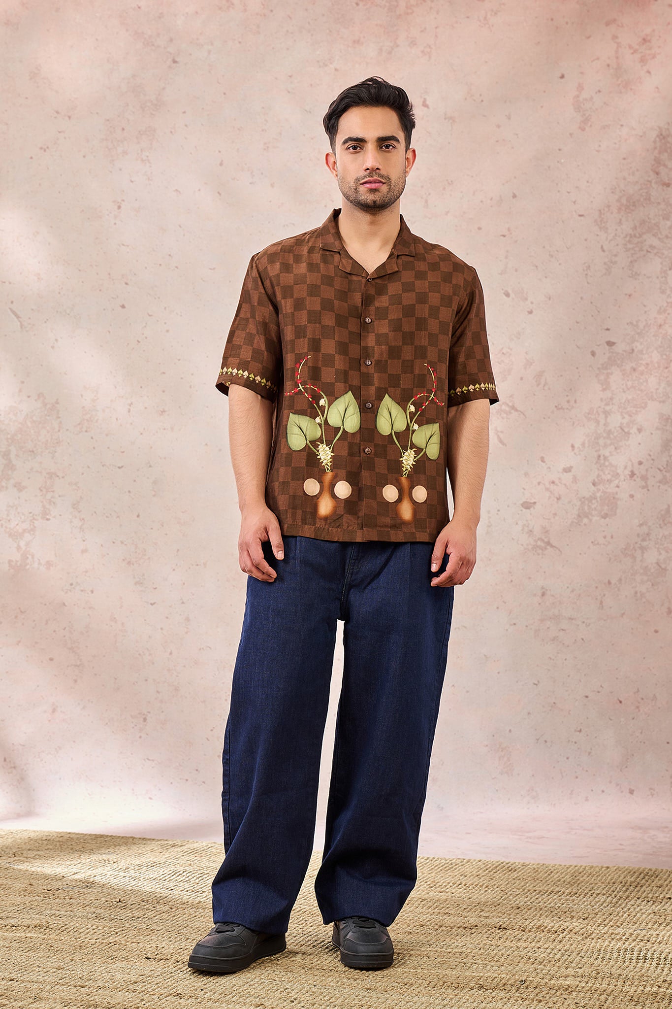 Brown Checkers Bloom Shirt