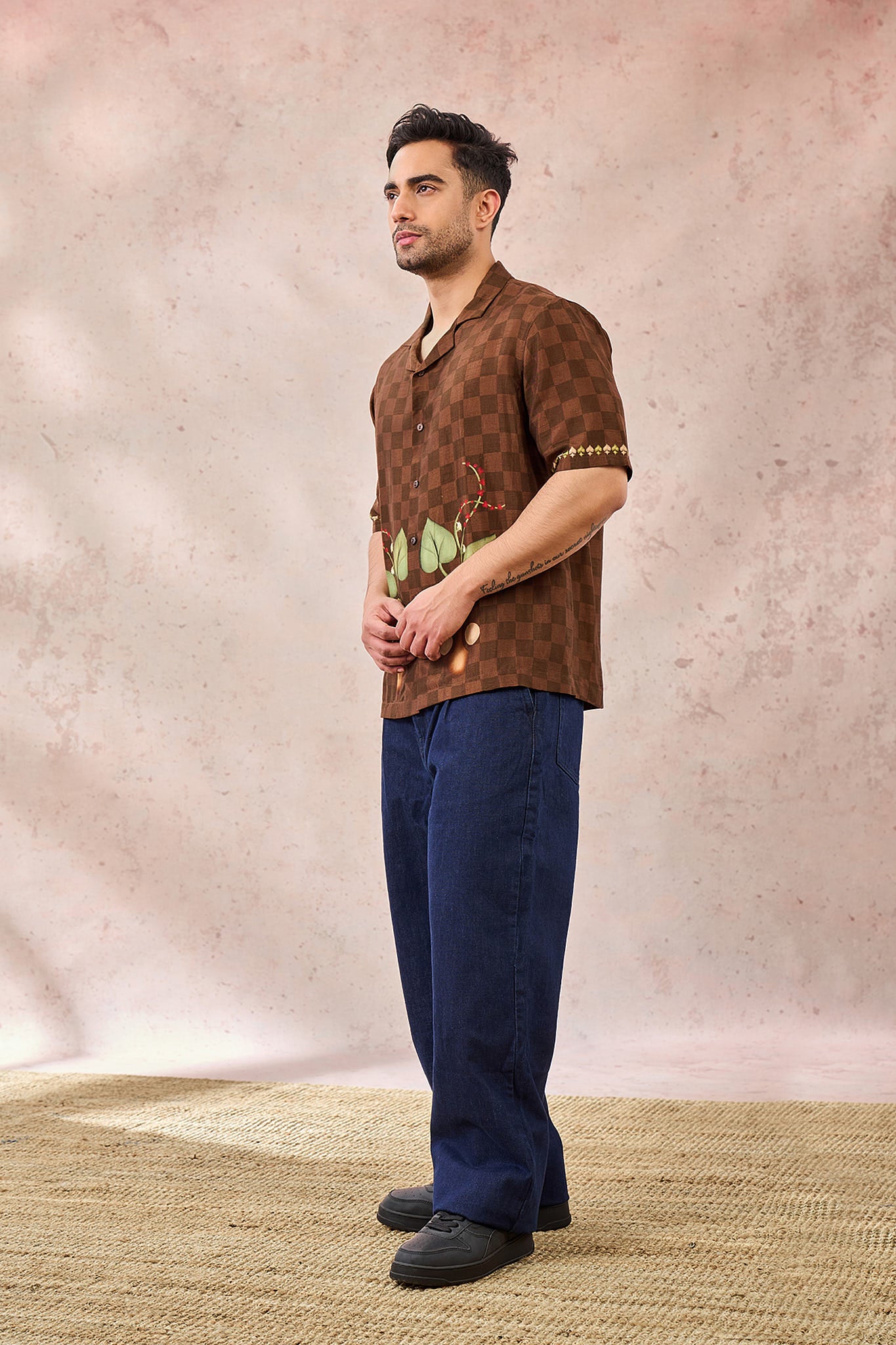 Brown Checkers Bloom Shirt