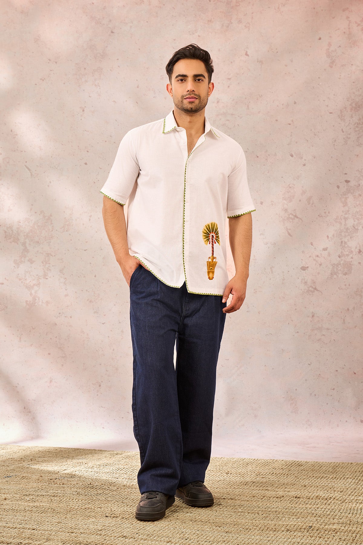 White Tropical Embroidered Shirt