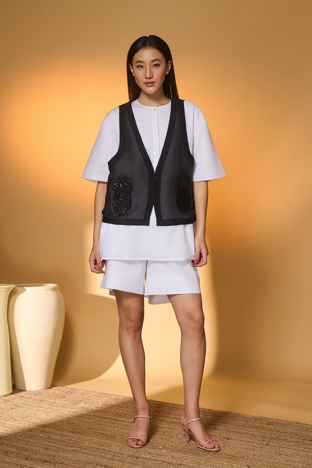 Moon Set with Black Pine-Code Embroidered Vest