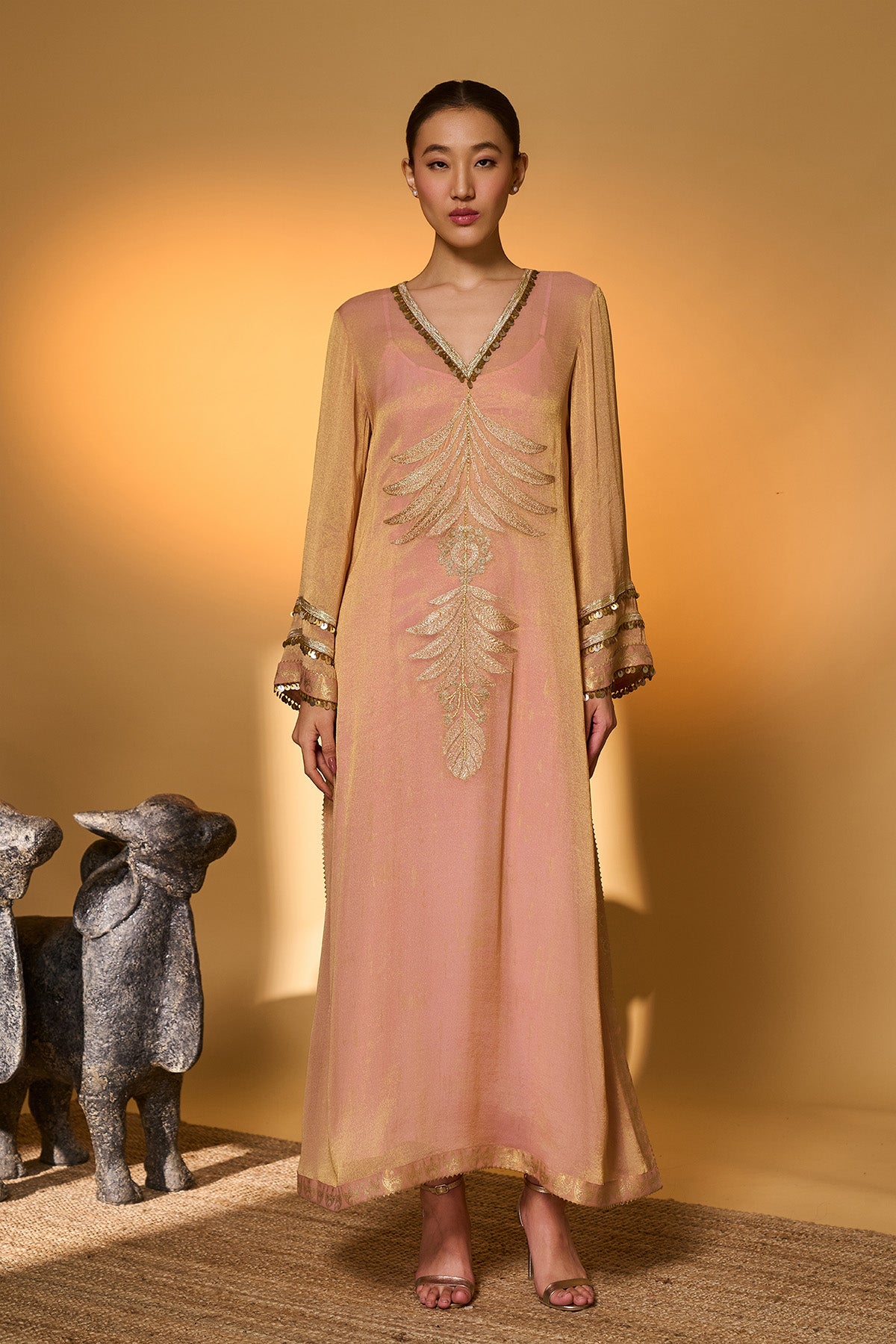 Baby Pink Moonfield Embroidered Kaftan