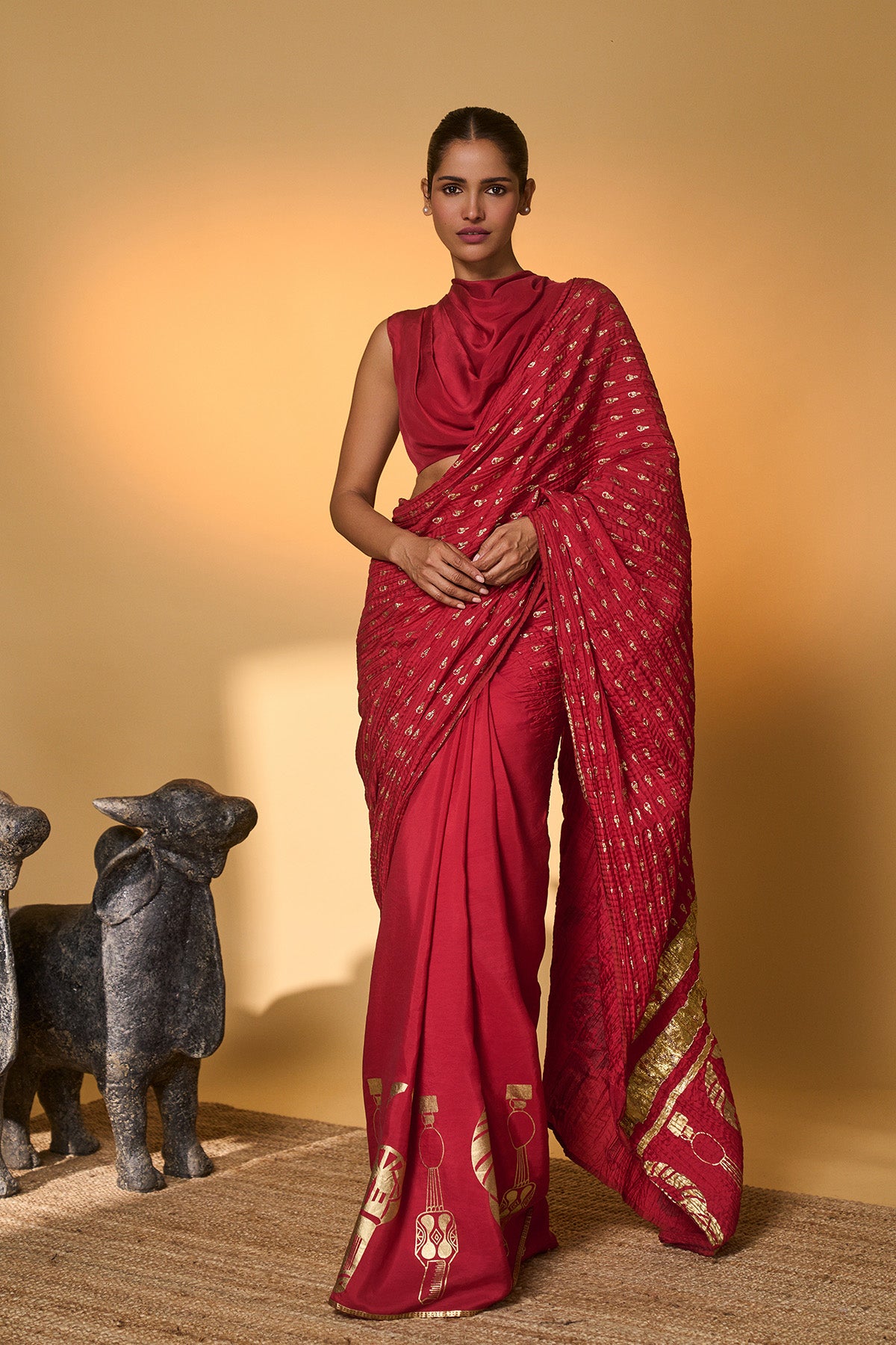 Red Tribal Mask Saree
