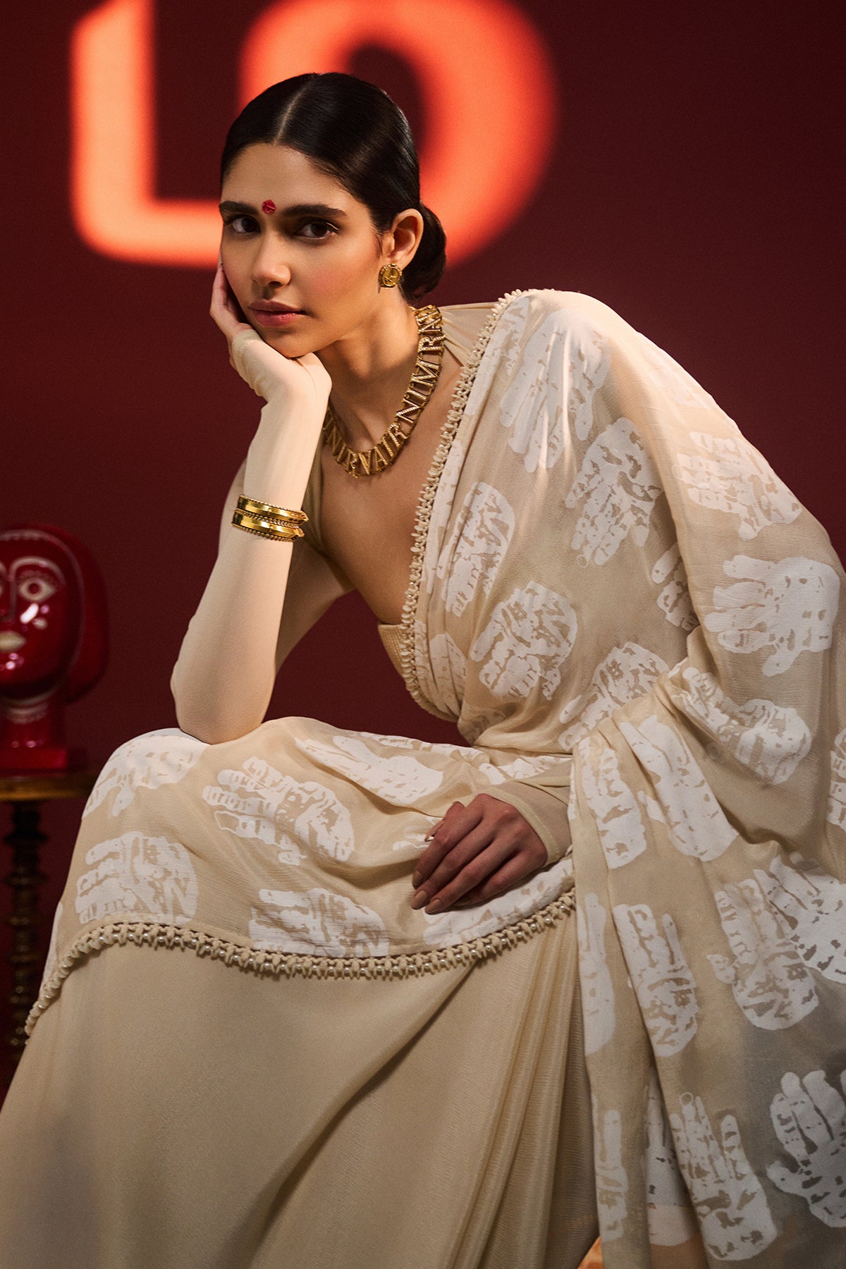Beige Palm Saree