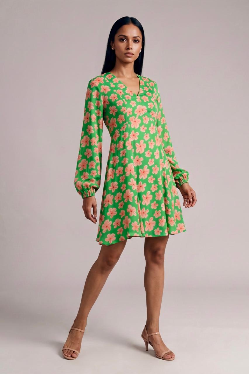 Green Passion Flower Skater Dress