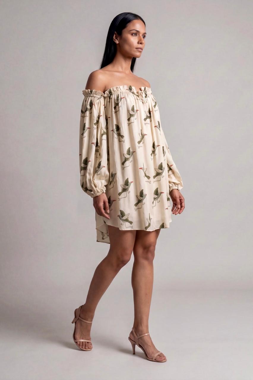 Ivory Gold Finch Off Shoulder Dress