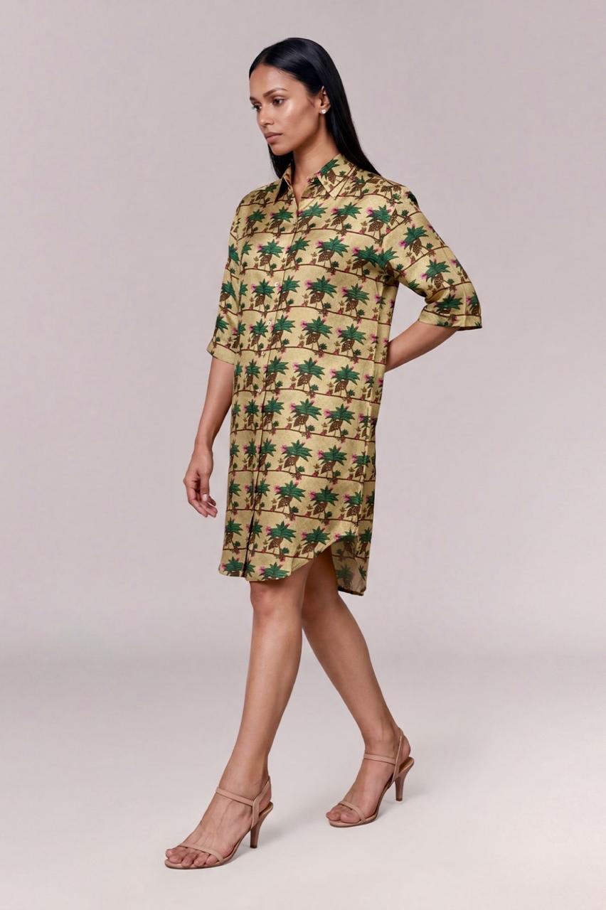 Tan Birds of Paradise Long Shirt