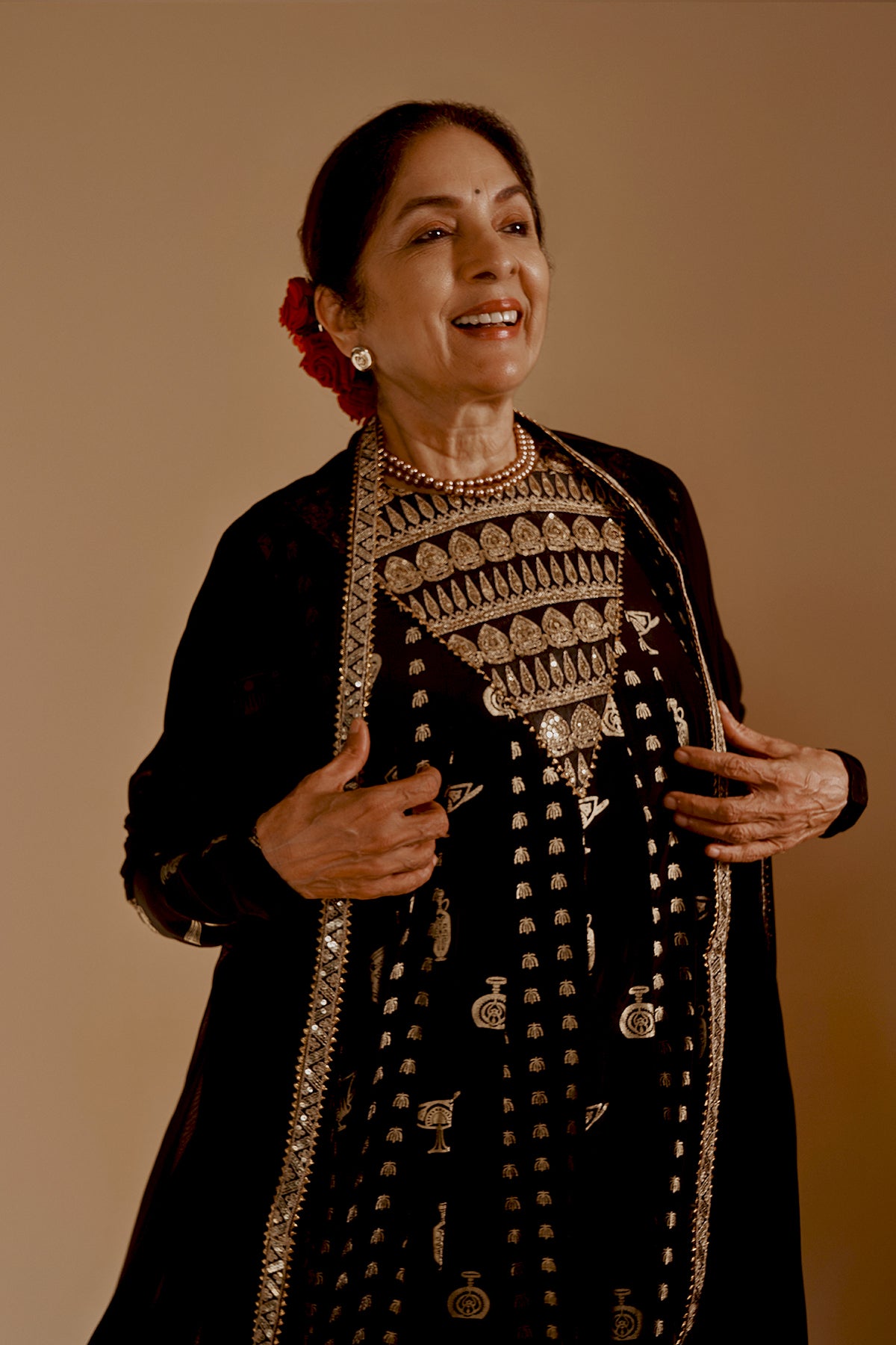 Black Gold Potters Touch Anarkali Set