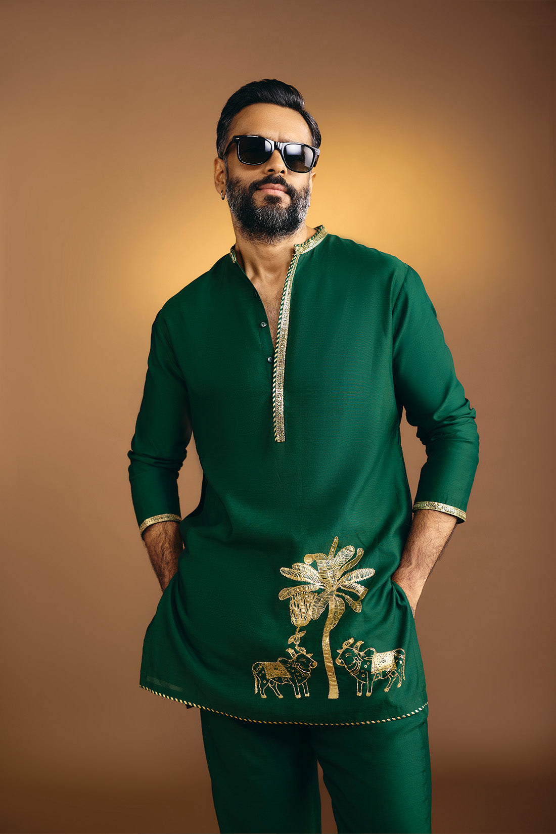 Green Tropical Nandi Kurta Set