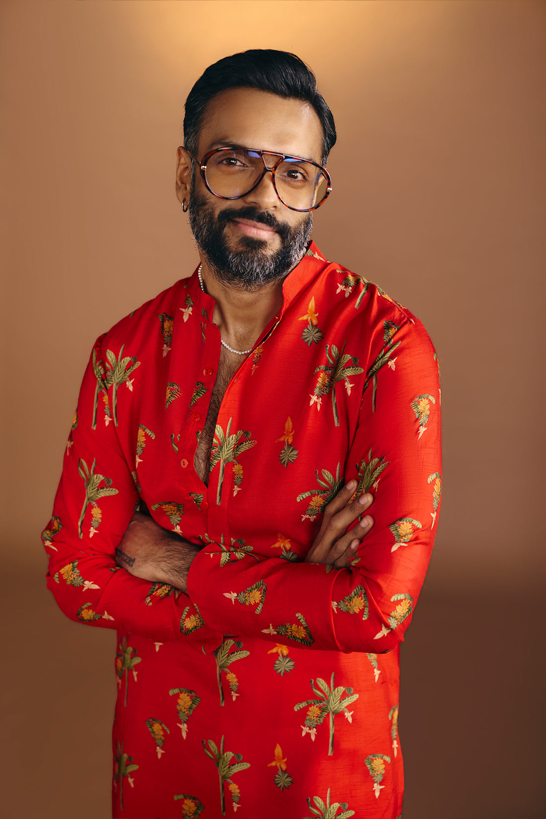 Red Tropical Kurta Set