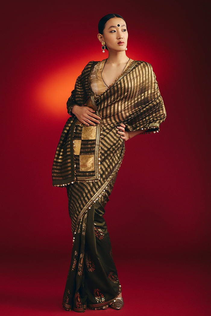 Olive Corncrest Gota Saree