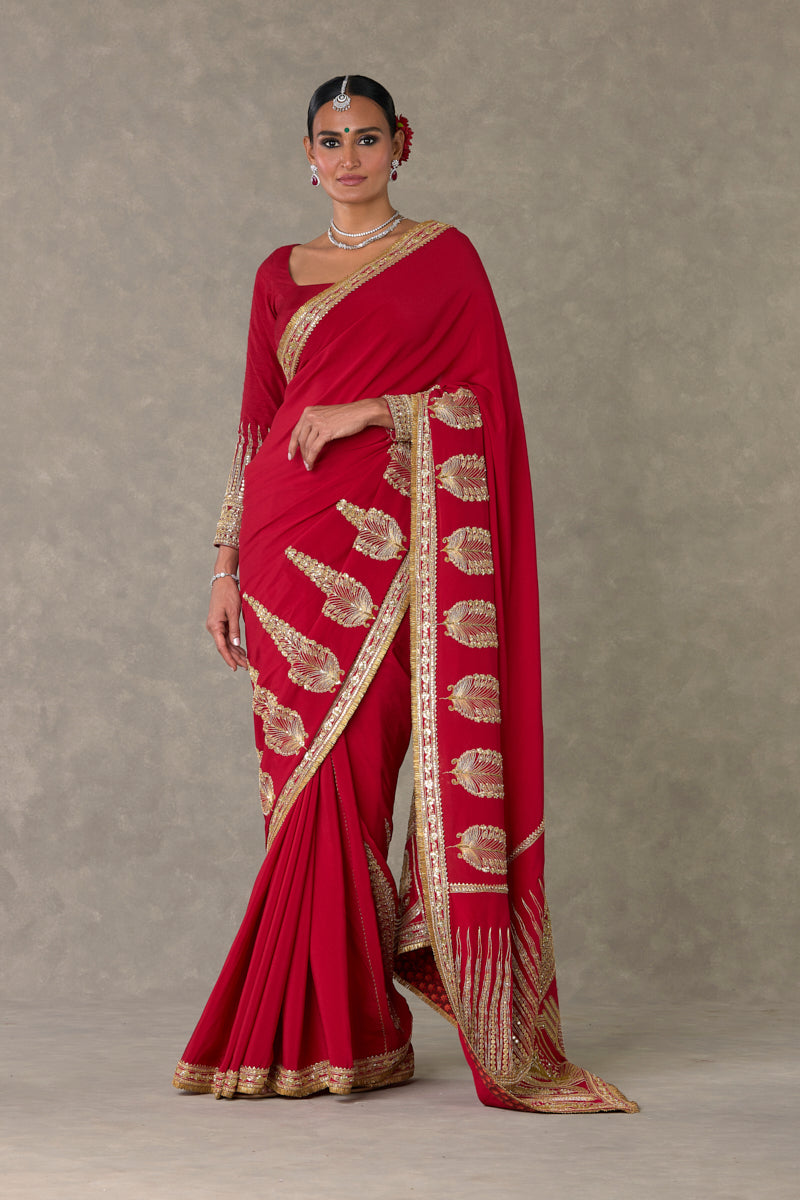 Red Son Patti Saree