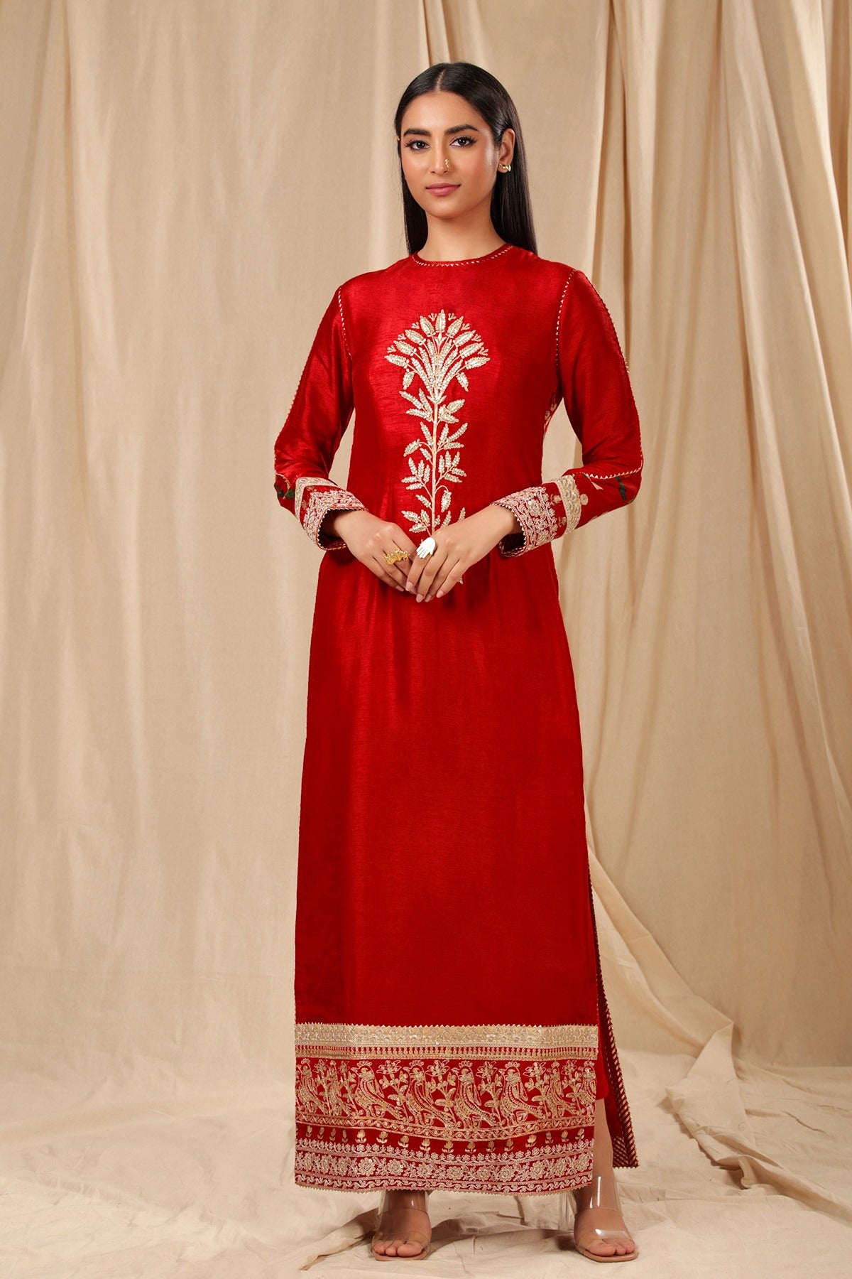 Red Spring Blossom Kurta