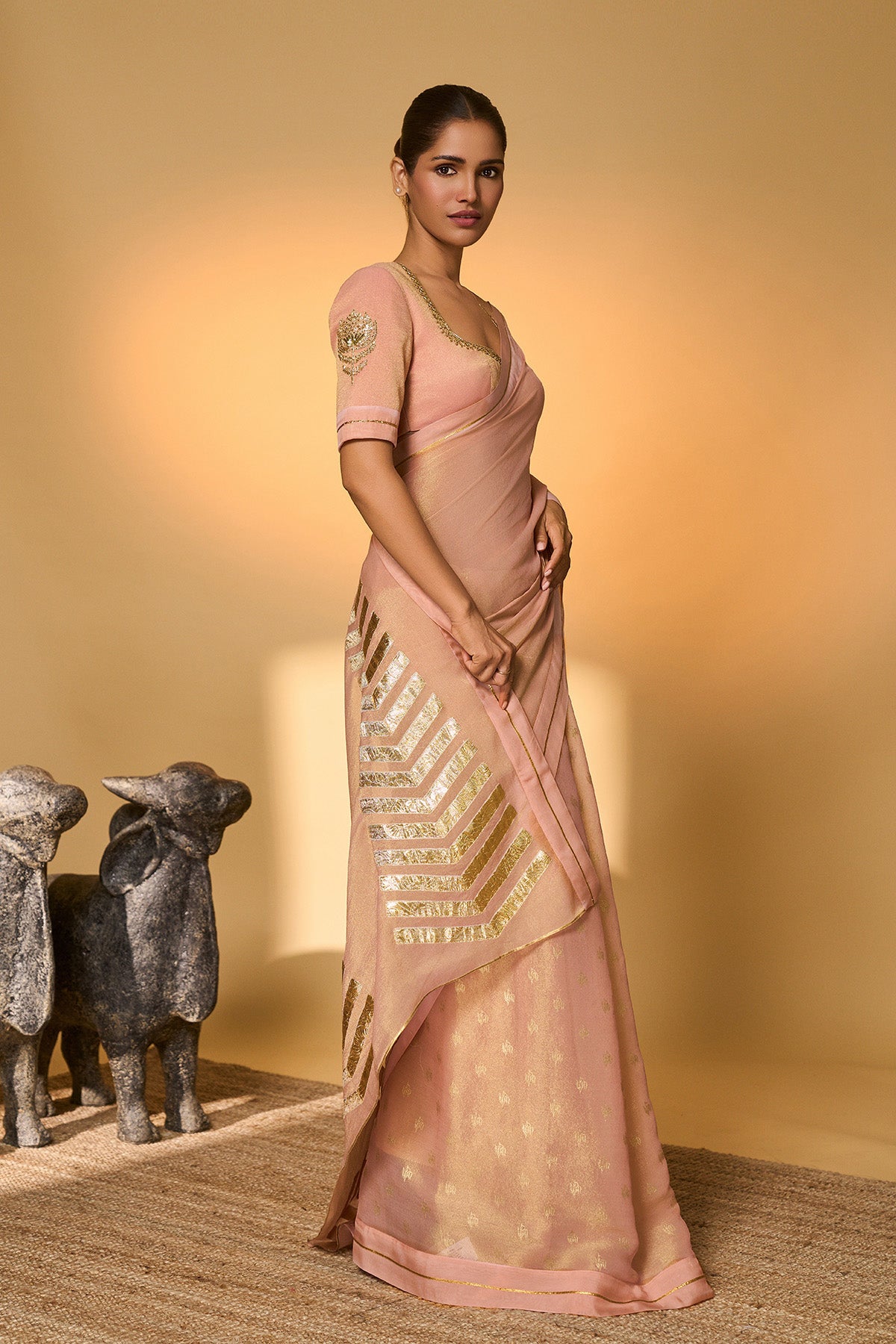Baby Pink Droopy Bloom Gota Saree