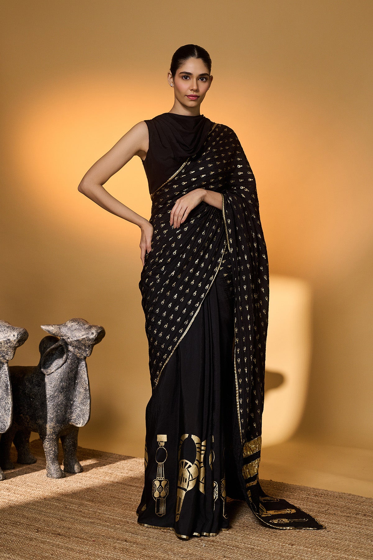 Black Tribal Mask Saree