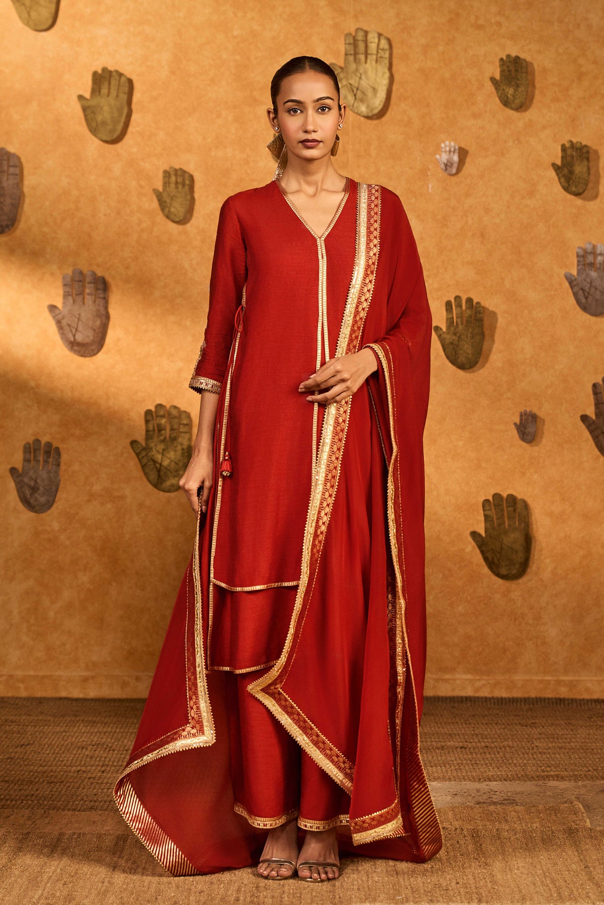 Red Mandarin Sky Kurta Set