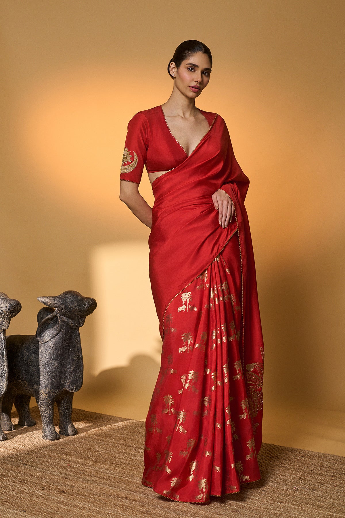 Red Tropical Nandi Saree