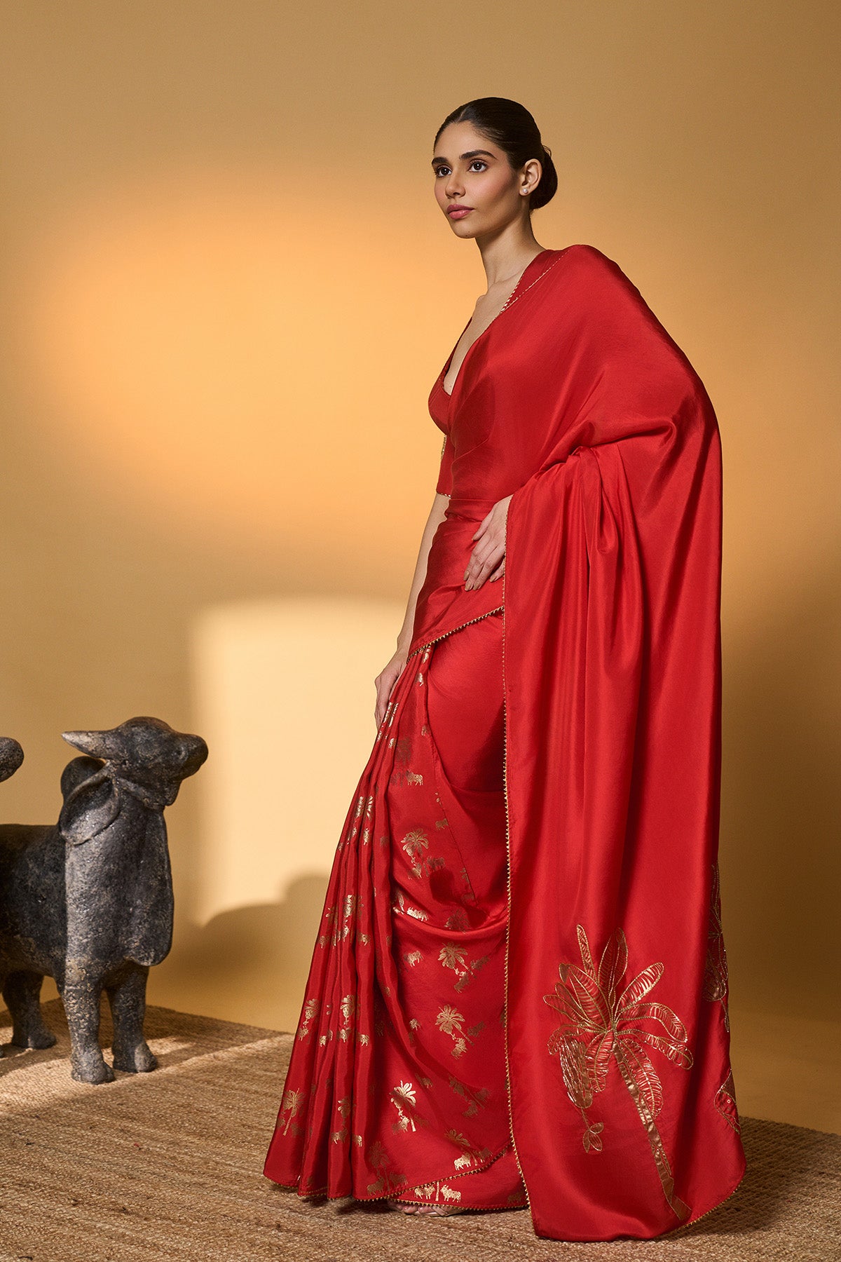 Red Tropical Nandi Saree