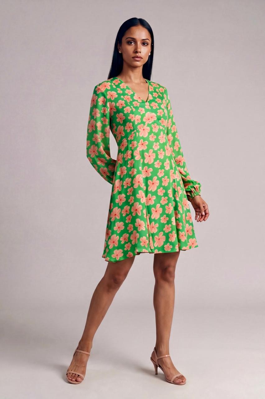 Green Passion Flower Skater Dress