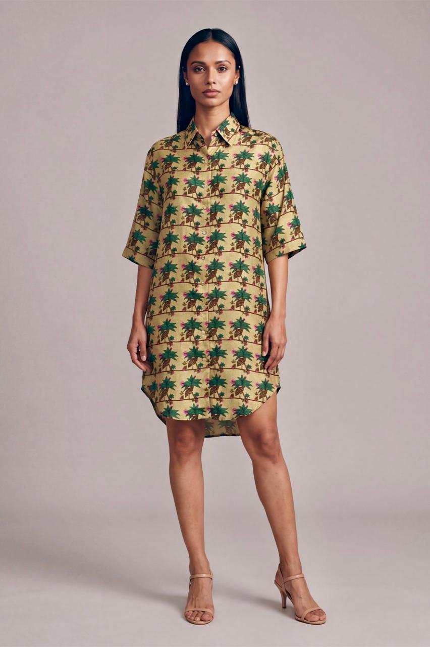 Tan Birds of Paradise Long Shirt